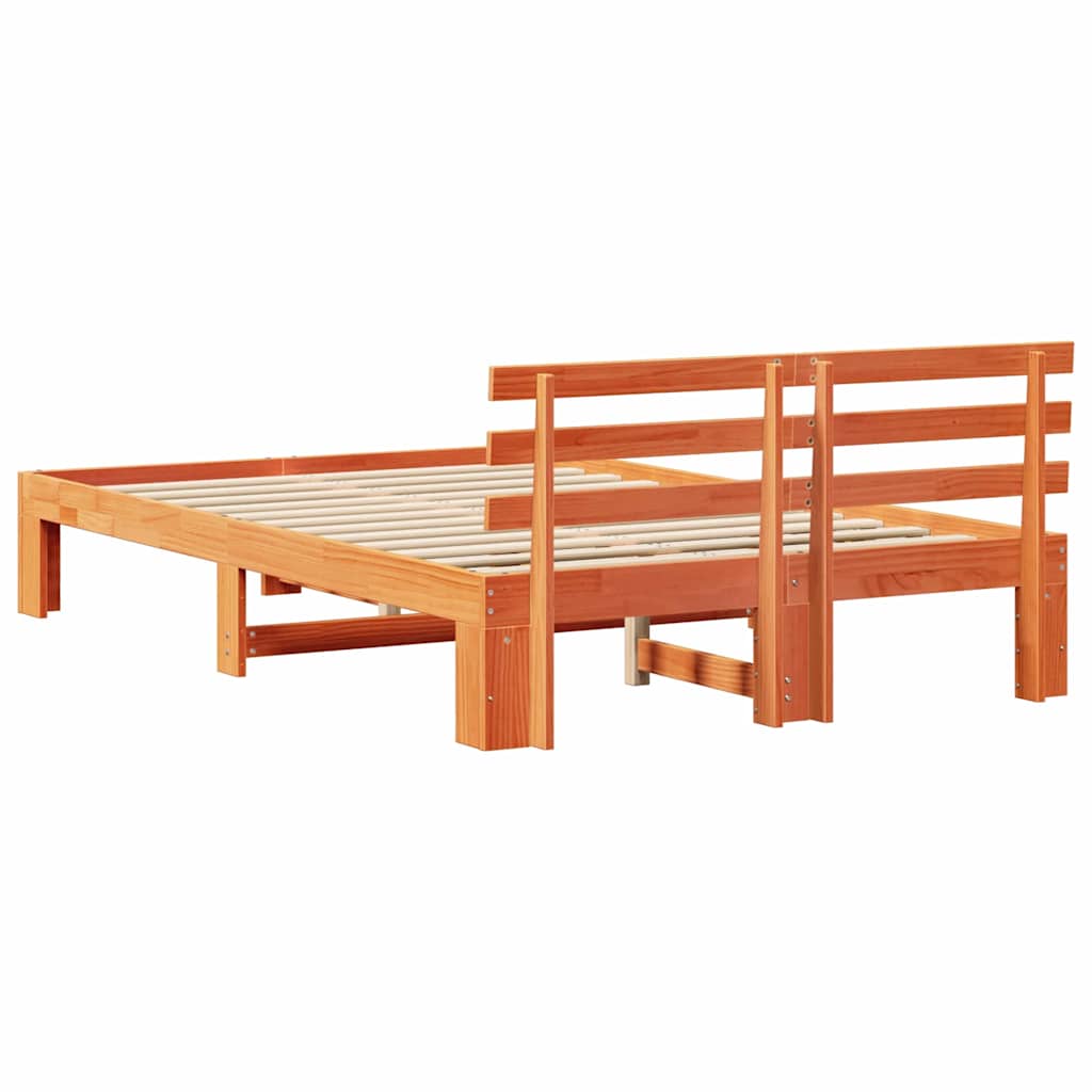 Bed Frame with Headboard Wax Brown 135 x 190 cm Solid Pine Wood