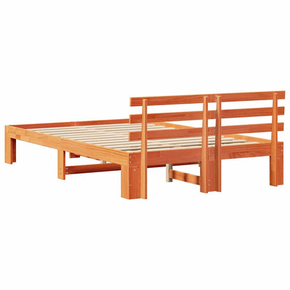 Bed Frame with Headboard Wax Brown 135 x 190 cm Solid Pine Wood