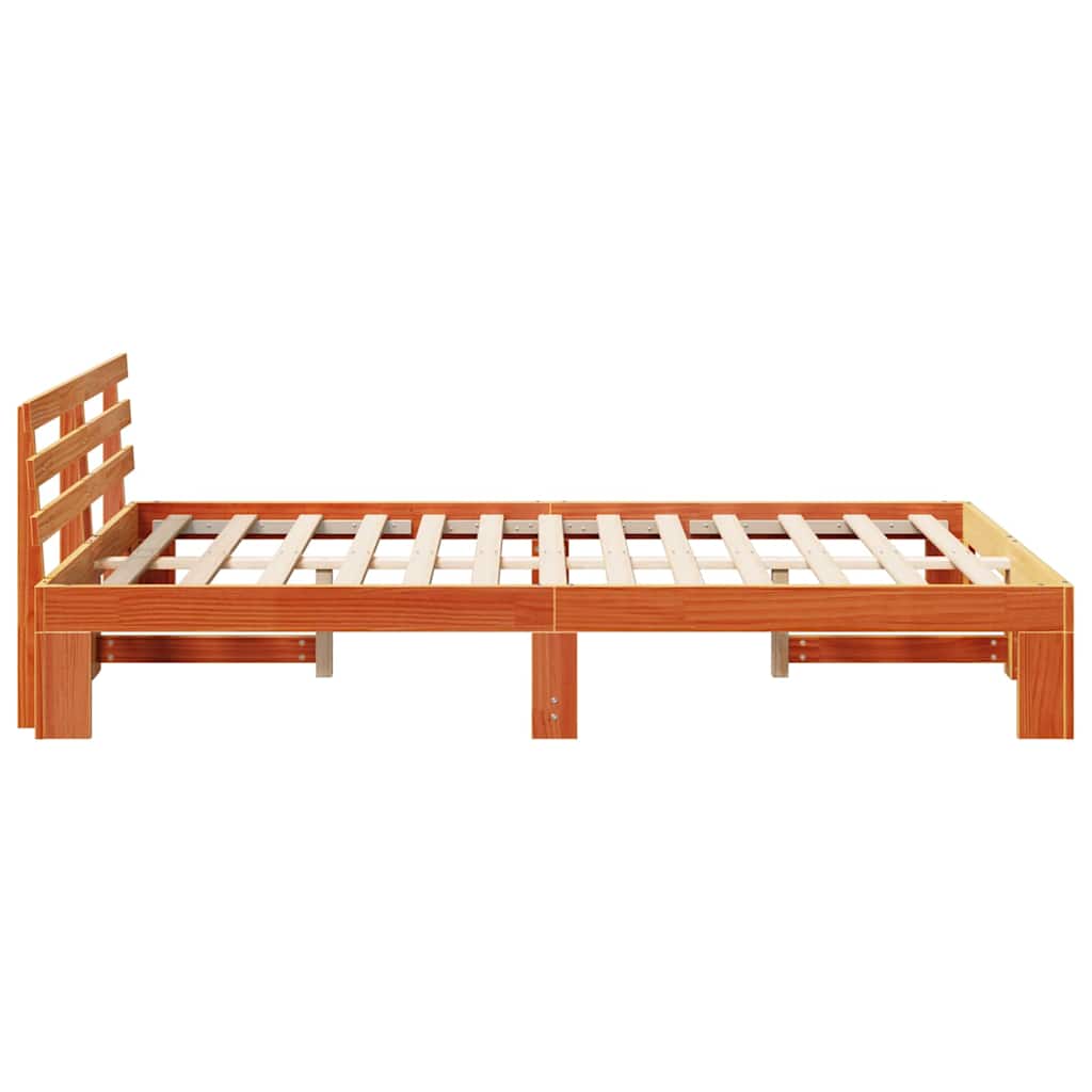 Bed Frame with Headboard Wax Brown 135 x 190 cm Solid Pine Wood