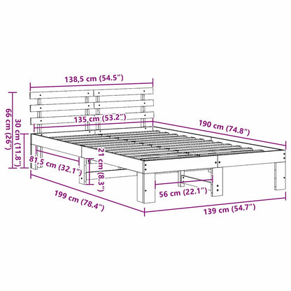 Bed Frame with Headboard Wax Brown 135 x 190 cm Solid Pine Wood