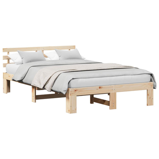 Bed Frame with Headboard Natural 120 x 190 cm Solid Pine Wood
