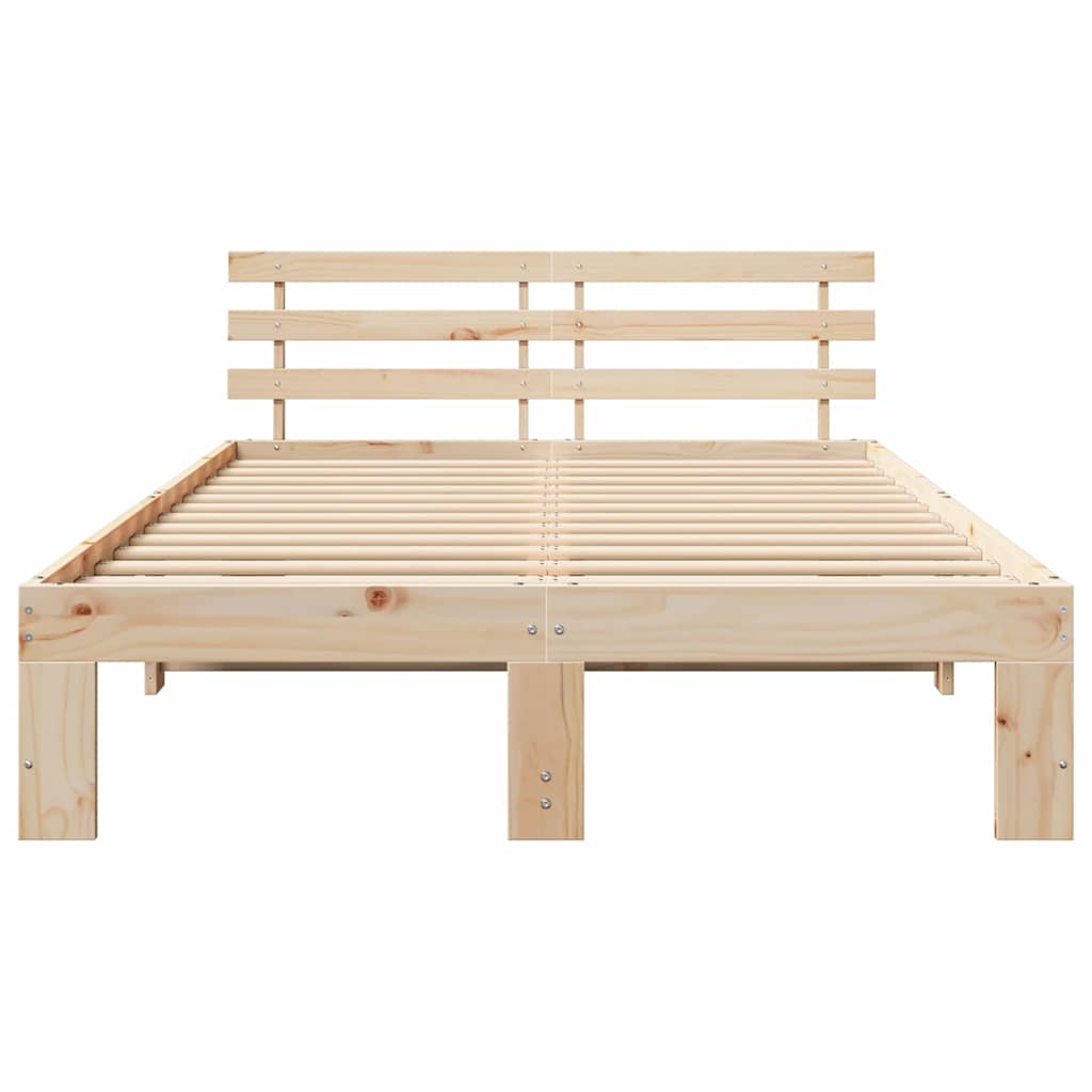 Bed Frame with Headboard Natural 120 x 190 cm Solid Pine Wood