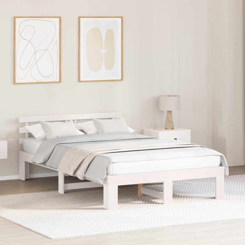 Bed Frame with Headboard White 120 x 190 cm Solid Pine Wood
