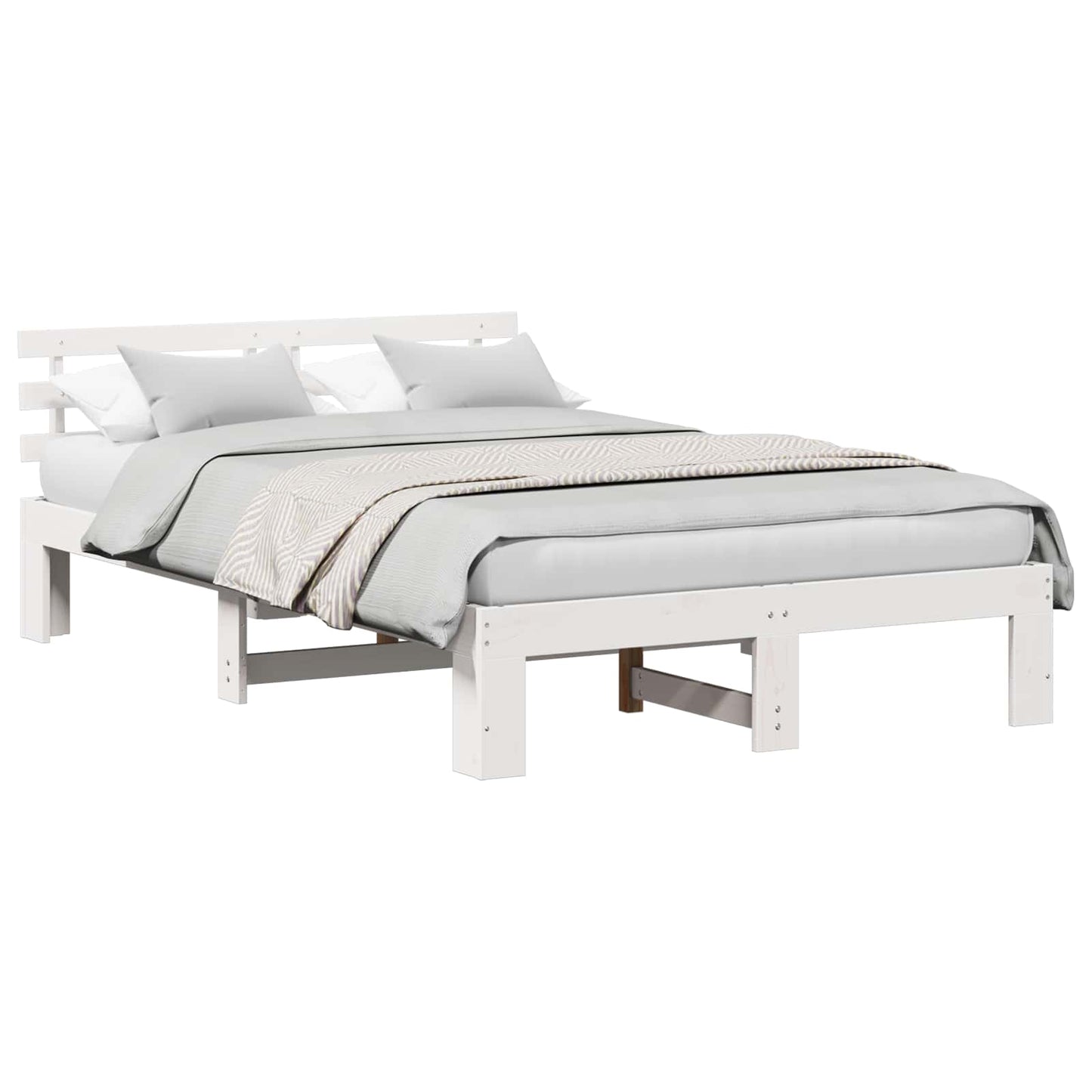 Bed Frame with Headboard White 120 x 190 cm Solid Pine Wood