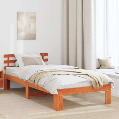 Bed Frame with Headboard Wax Brown 100 x 200 cm Solid Pine Wood