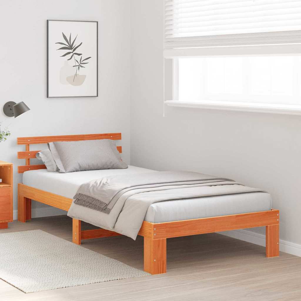 Bed Frame with Headboard Wax Brown 100 x 200 cm Solid Pine Wood
