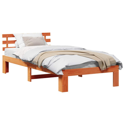 Bed Frame with Headboard Wax Brown 100 x 200 cm Solid Pine Wood