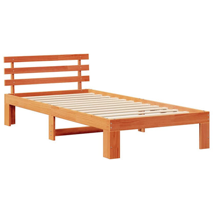 Bed Frame with Headboard Wax Brown 100 x 200 cm Solid Pine Wood