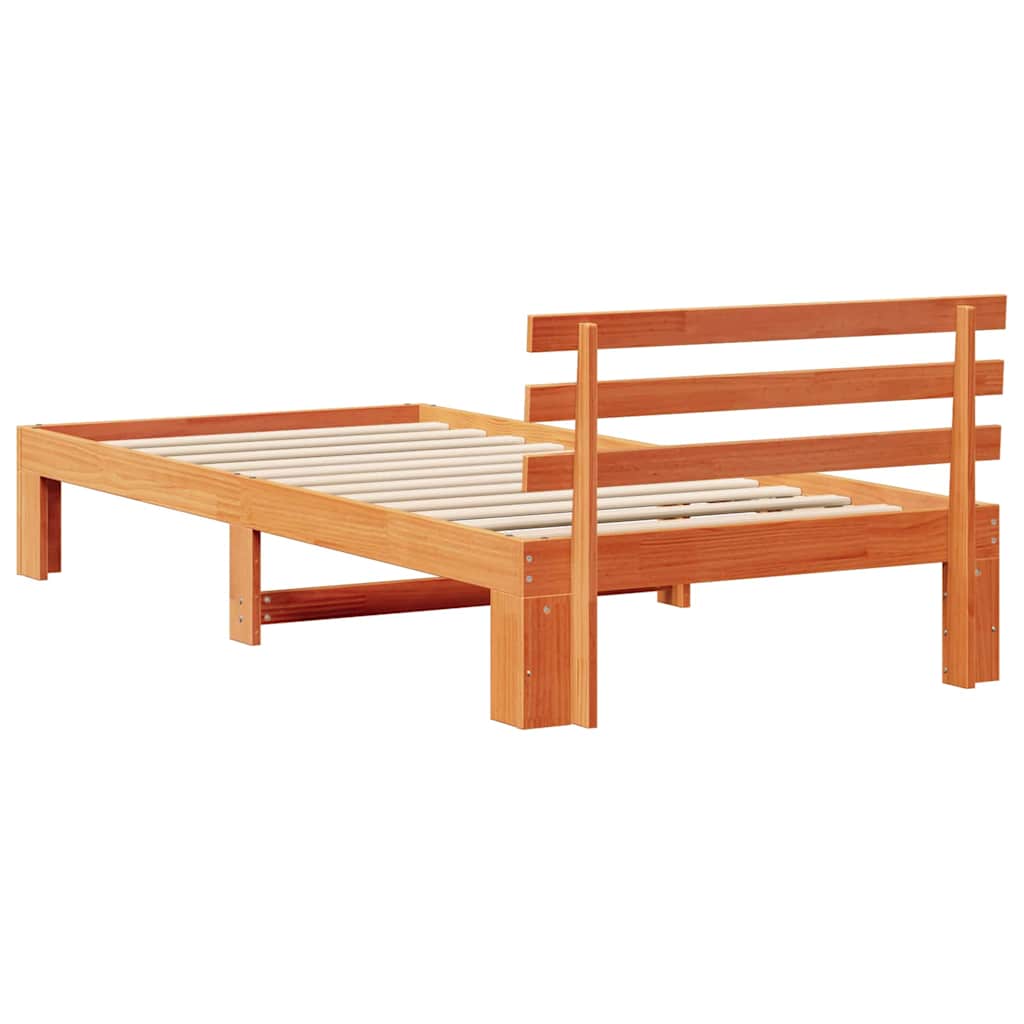 Bed Frame with Headboard Wax Brown 100 x 200 cm Solid Pine Wood