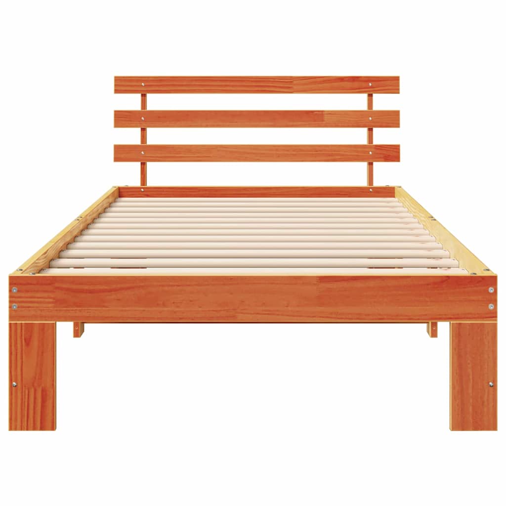 Bed Frame with Headboard Wax Brown 100 x 200 cm Solid Pine Wood