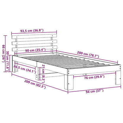 Bed Frame with Headboard White 90 x 200 cm Solid Pine Wood