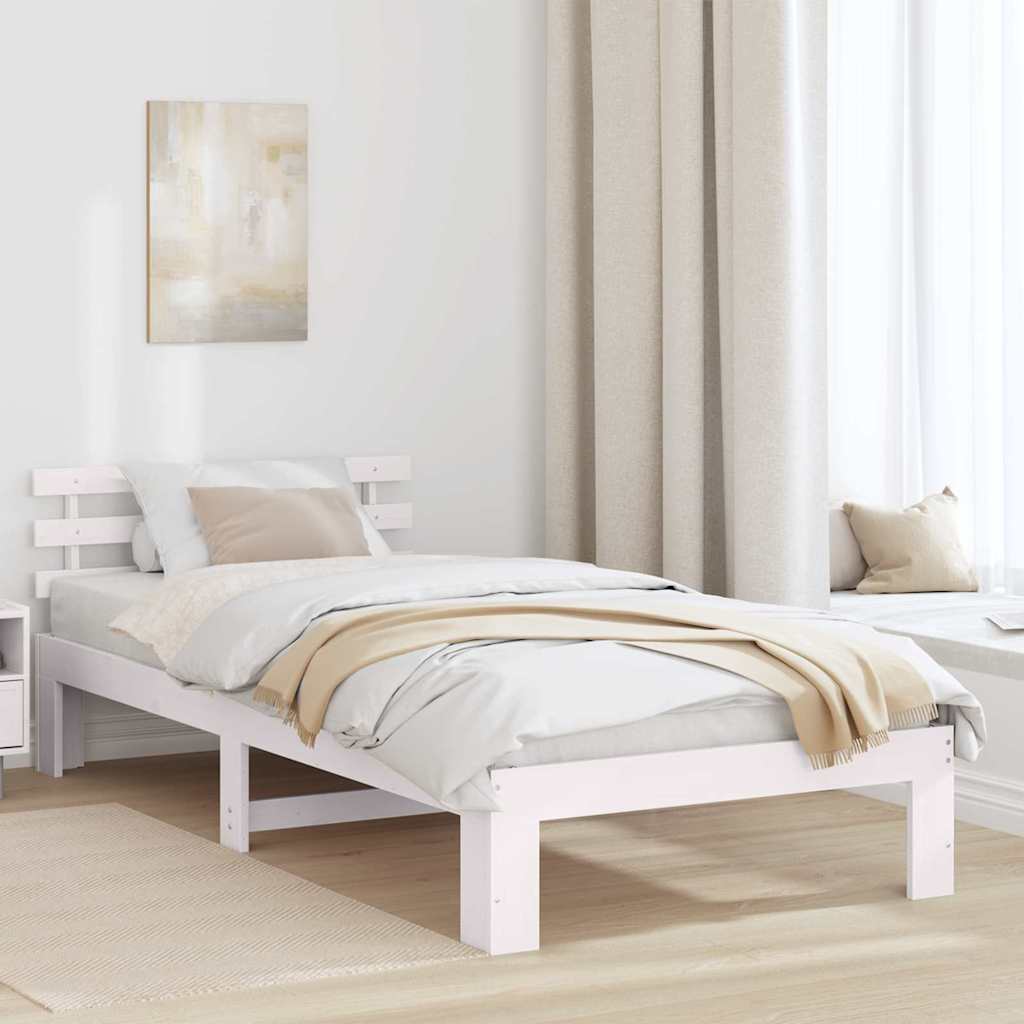 Bed Frame with Headboard White 80 x 200 cm Solid Pine Wood