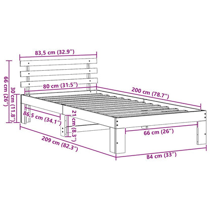 Bed Frame with Headboard White 80 x 200 cm Solid Pine Wood