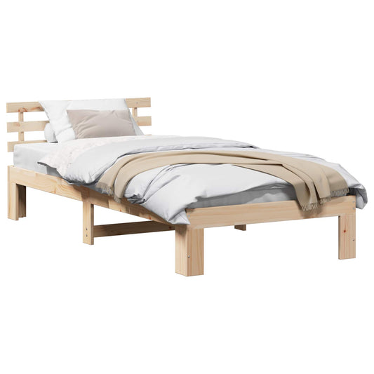 Bed Frame with Headboard Natural 90 x 190 cm Solid Pine Wood