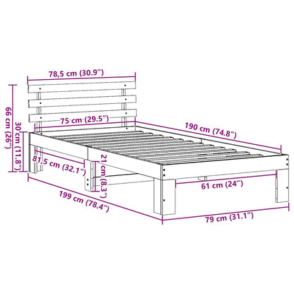 Bed Frame with Headboard White 75 x 190 cm Solid Pine Wood