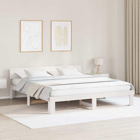 Bed Frame with Headboard White 200 x 200 cm Solid Pine Wood