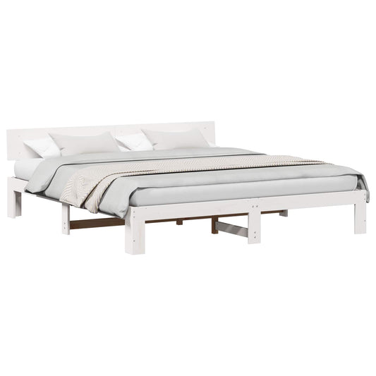 Bed Frame with Headboard White 200 x 200 cm Solid Pine Wood