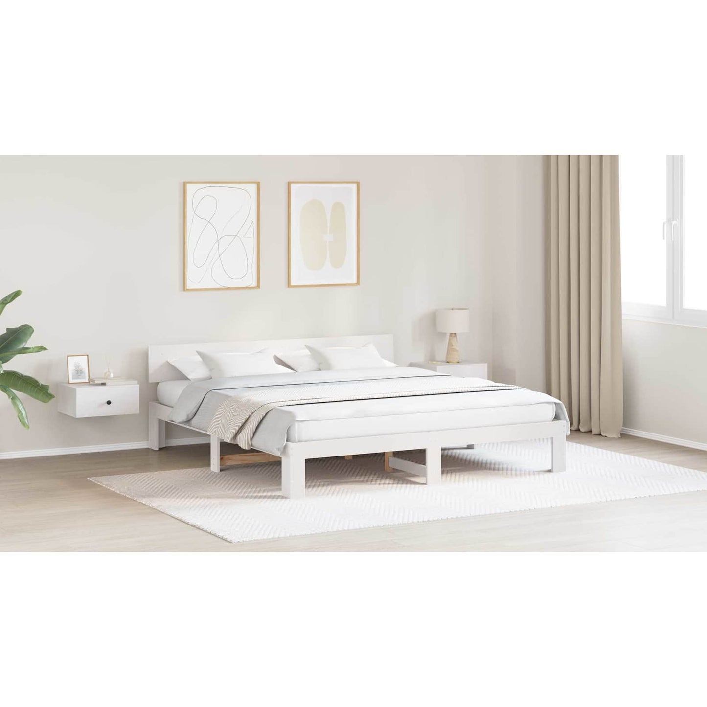 Bed Frame with Headboard White 180 x 200 cm Solid Pine Wood