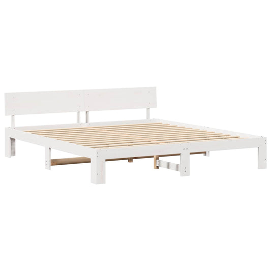 Bed Frame with Headboard White 180 x 200 cm Solid Pine Wood