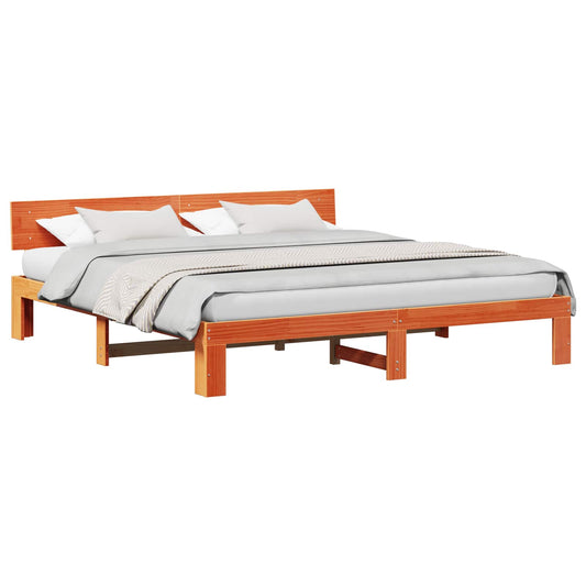Bed Frame with Headboard Wax Brown 180 x 200 cm Solid Pine Wood