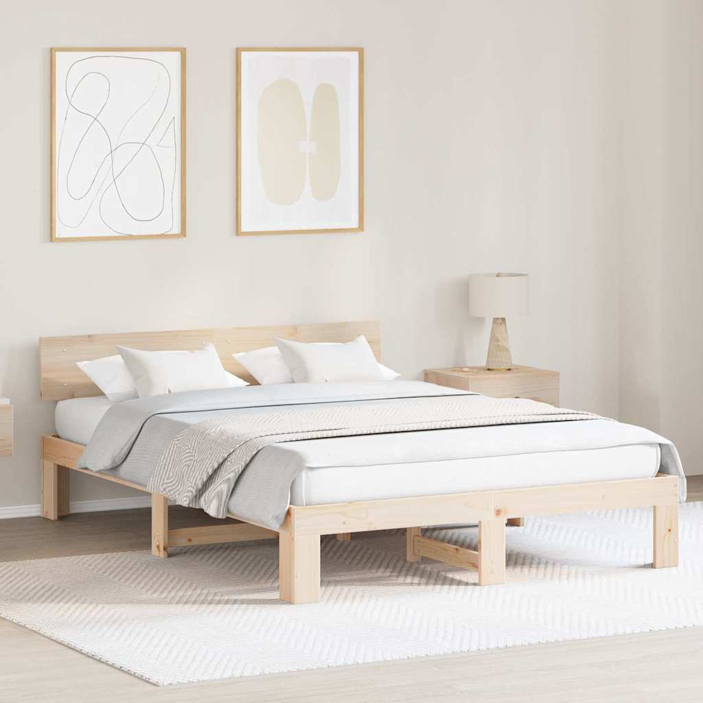 Bed Frame with Headboard Natural 160 x 200 cm Solid Pine Wood