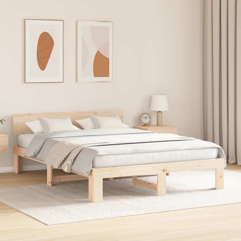 Bed Frame with Headboard Natural 160 x 200 cm Solid Pine Wood