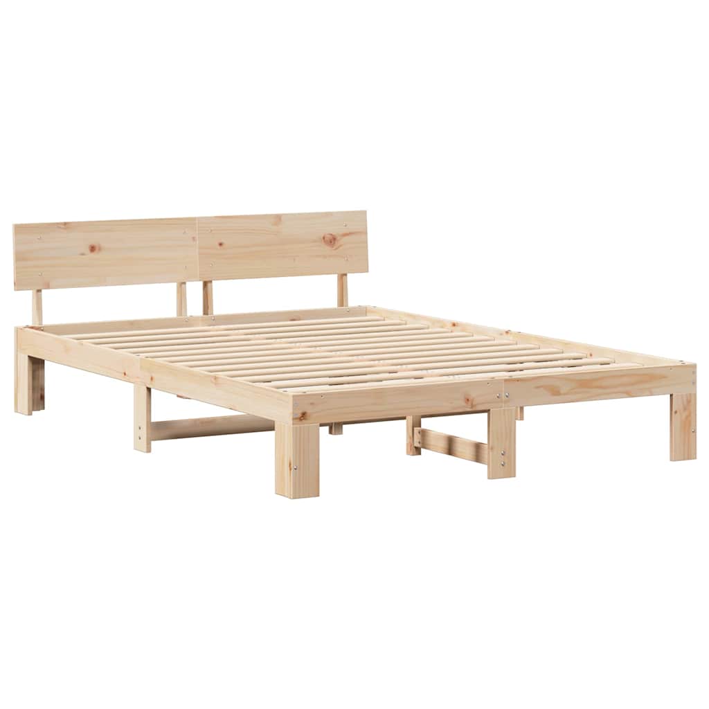 Bed Frame with Headboard Natural 160 x 200 cm Solid Pine Wood