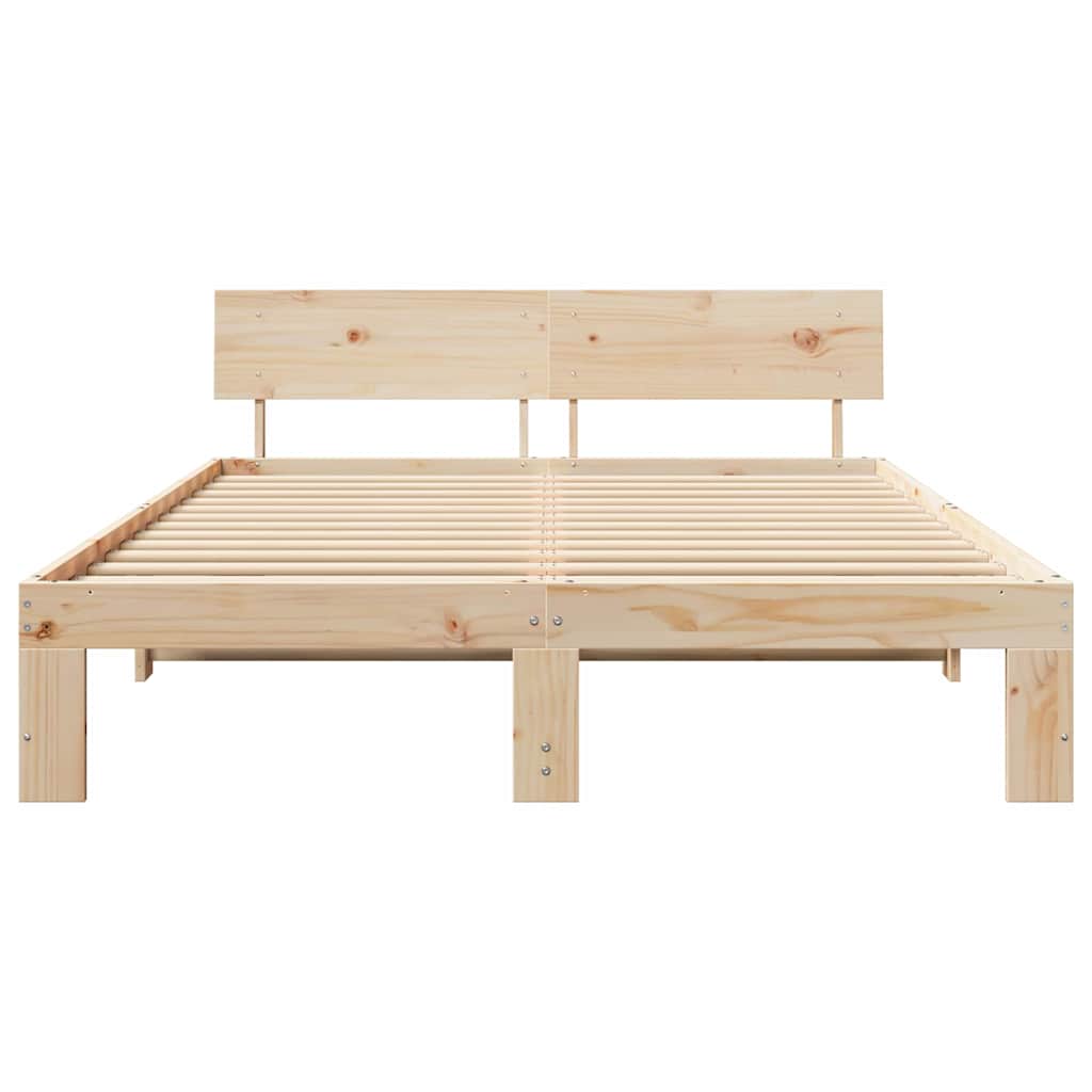 Bed Frame with Headboard Natural 160 x 200 cm Solid Pine Wood