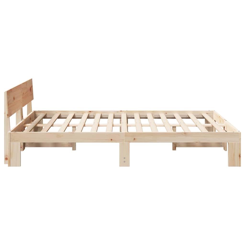 Bed Frame with Headboard Natural 160 x 200 cm Solid Pine Wood