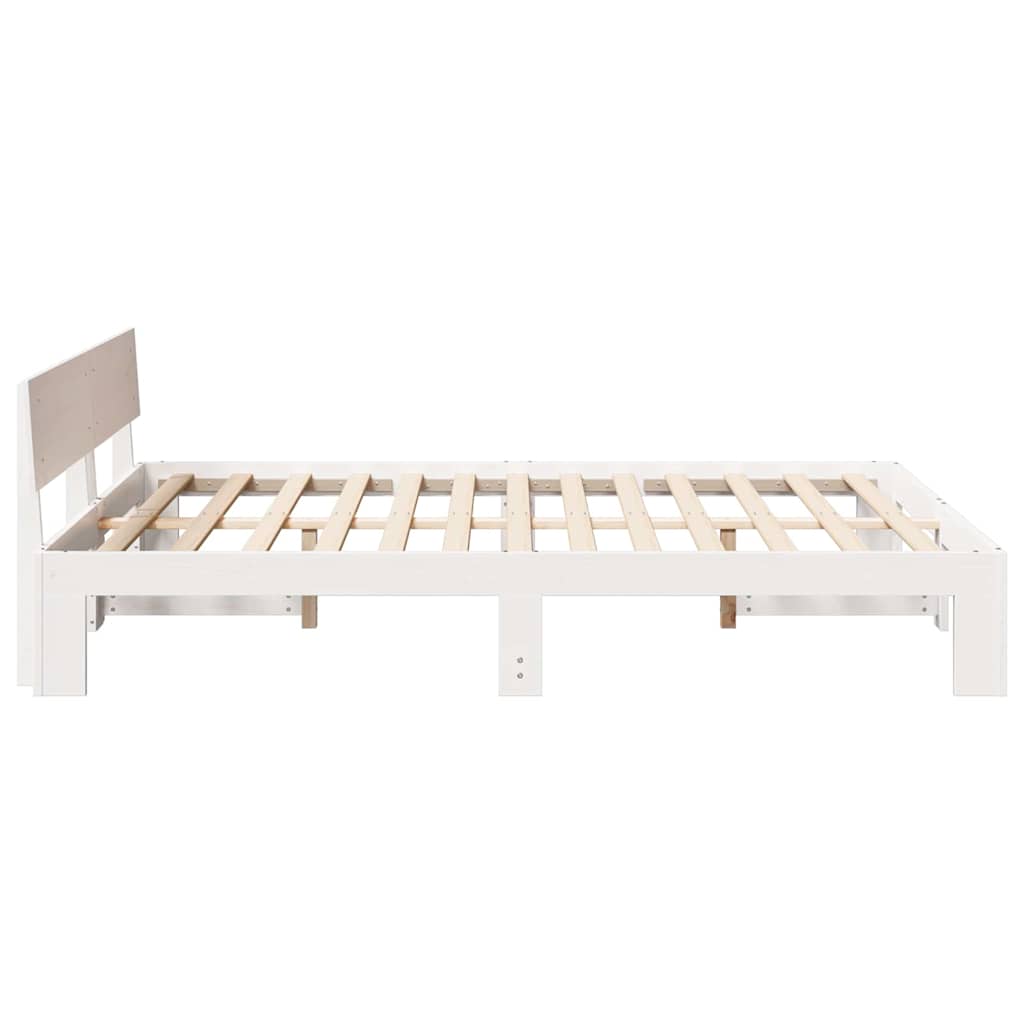 Bed Frame with Headboard White 160 x 200 cm Solid Pine Wood