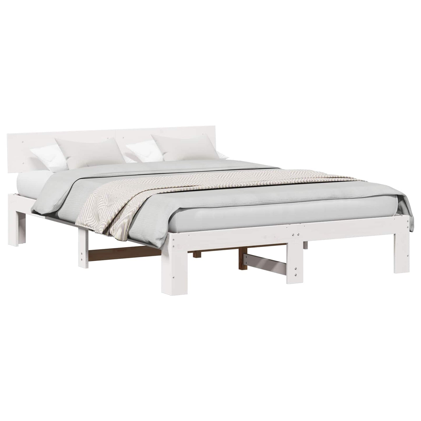 Bed Frame with Headboard White 150 x 200 cm Solid Pine Wood
