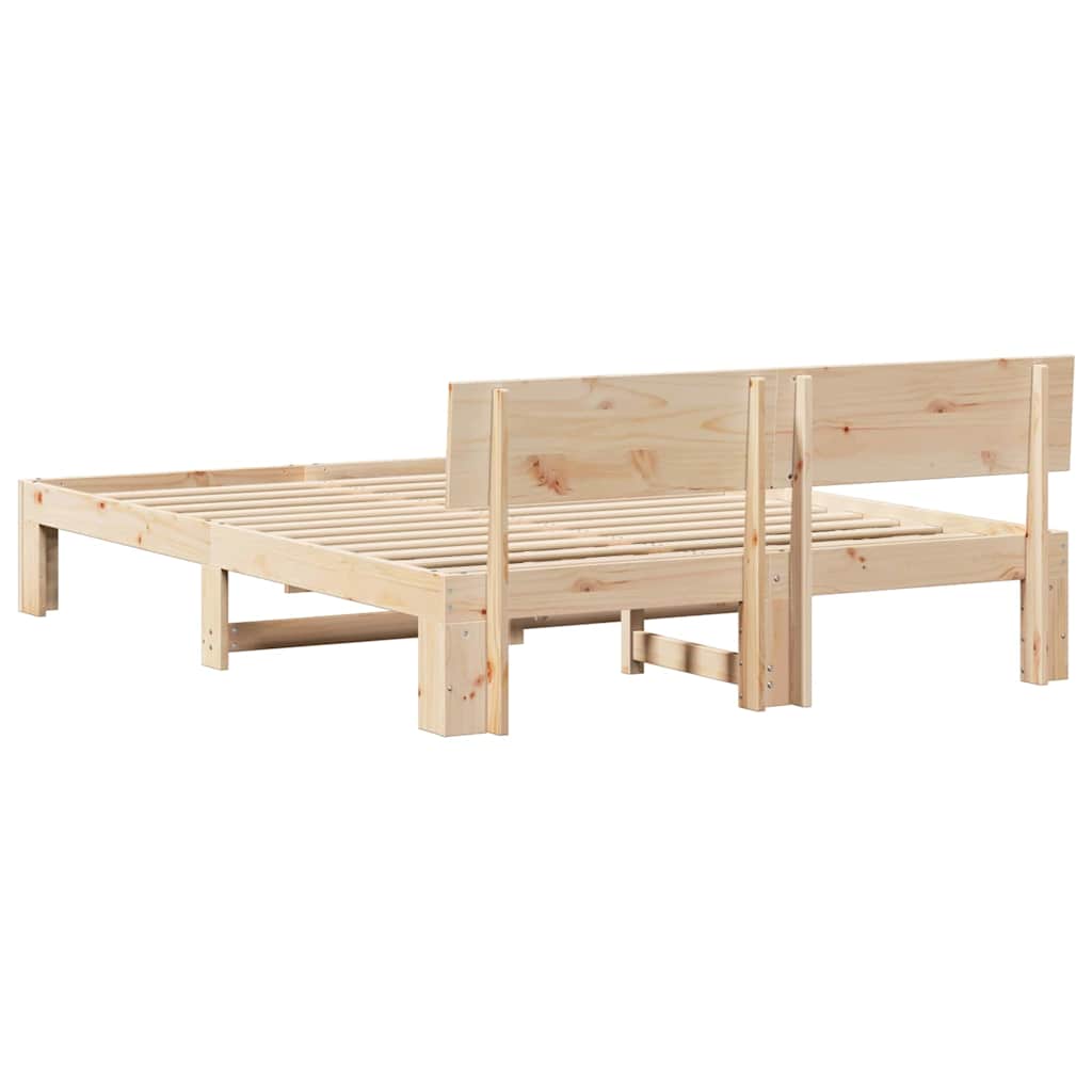 Bed Frame with Headboard Natural 140 x 200 cm Solid Pine Wood