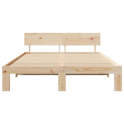 Bed Frame with Headboard Natural 140 x 200 cm Solid Pine Wood