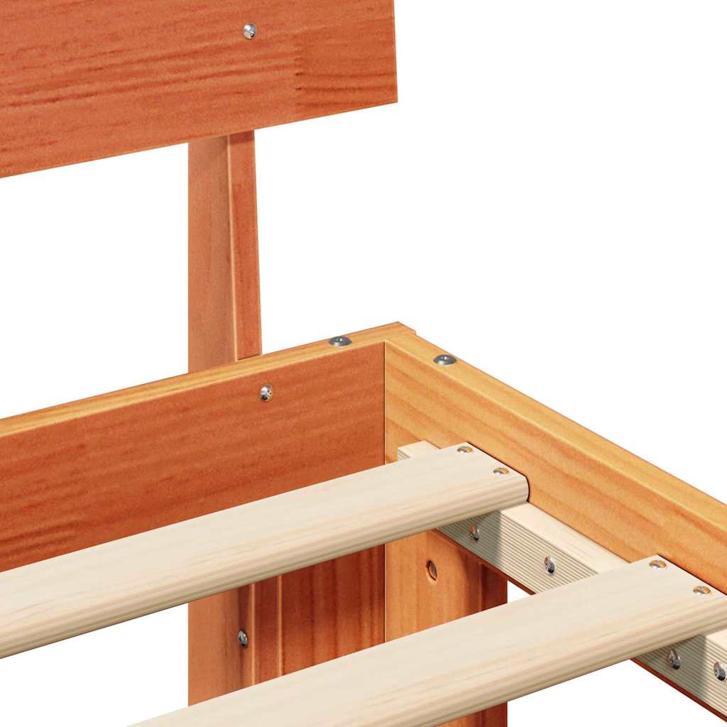 Bed Frame with Headboard Wax Brown 140 x 200 cm Solid Pine Wood