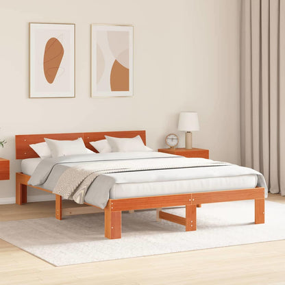 Bed Frame with Headboard Wax Brown 140 x 200 cm Solid Pine Wood