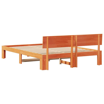 Bed Frame with Headboard Wax Brown 140 x 200 cm Solid Pine Wood
