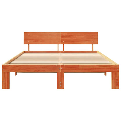 Bed Frame with Headboard Wax Brown 140 x 200 cm Solid Pine Wood