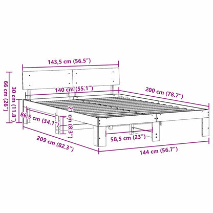 Bed Frame with Headboard Wax Brown 140 x 200 cm Solid Pine Wood
