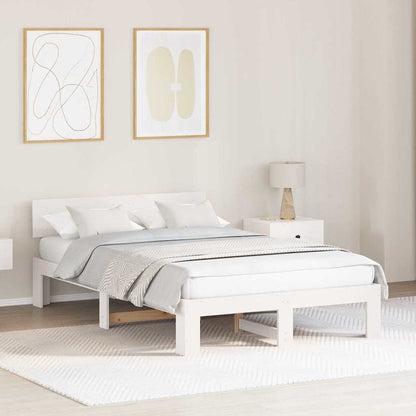 Bed Frame with Headboard White 140 x 190 cm Solid Pine Wood