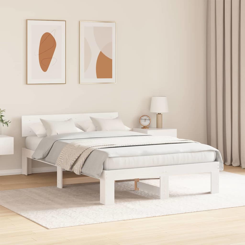 Bed Frame with Headboard White 140 x 190 cm Solid Pine Wood