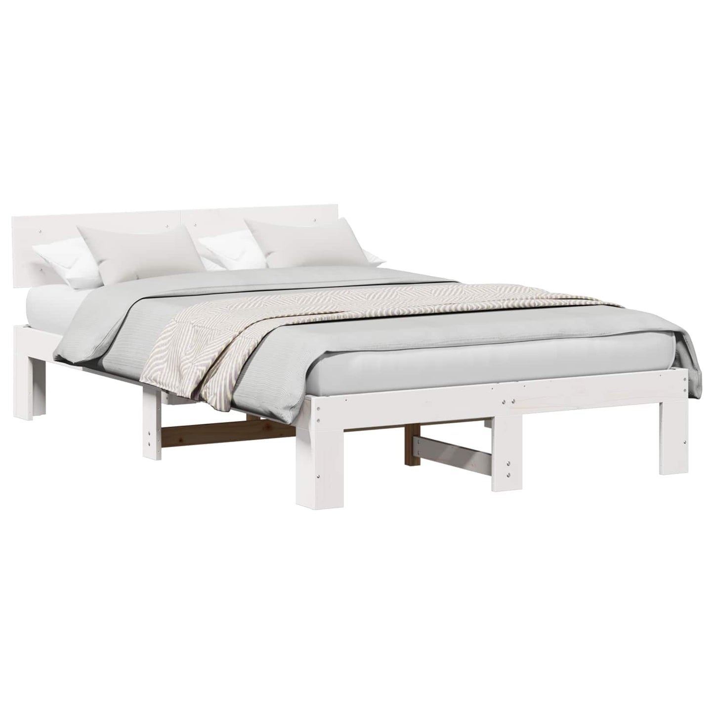 Bed Frame with Headboard White 140 x 190 cm Solid Pine Wood