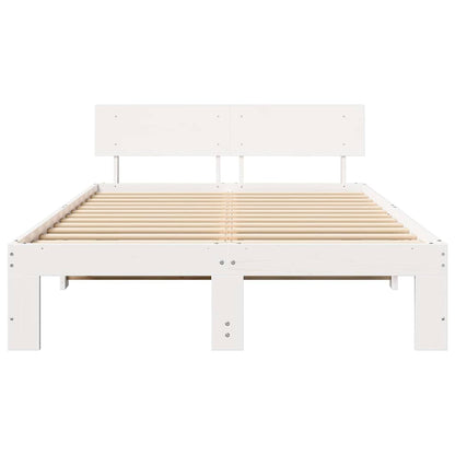 Bed Frame with Headboard White 140 x 190 cm Solid Pine Wood