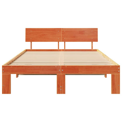 Bed Frame with Headboard Wax Brown 140 x 190 cm Solid Pine Wood