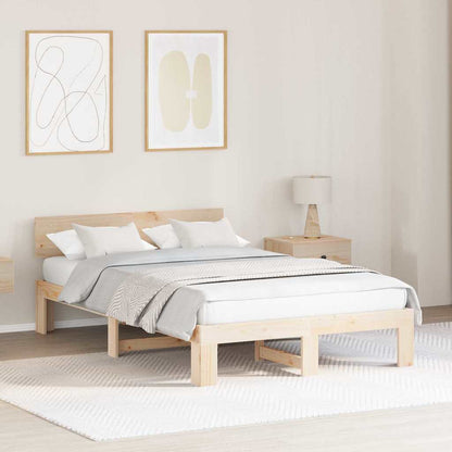 Bed Frame with Headboard Natural 135 x 190 cm Solid Pine Wood