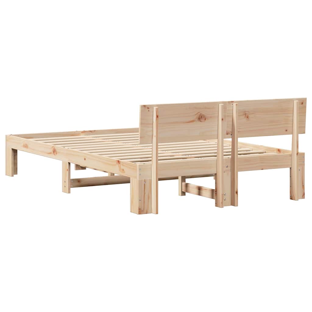 Bed Frame with Headboard Natural 135 x 190 cm Solid Pine Wood