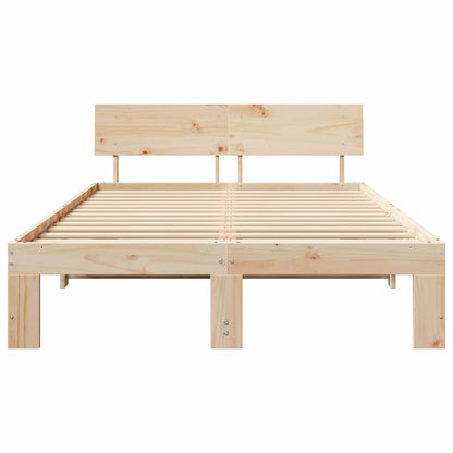 Bed Frame with Headboard Natural 135 x 190 cm Solid Pine Wood