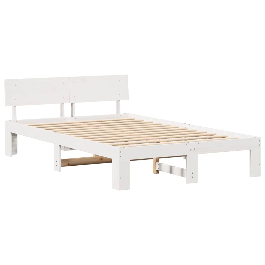 Bed Frame with Headboard White 135 x 190 cm Solid Pine Wood