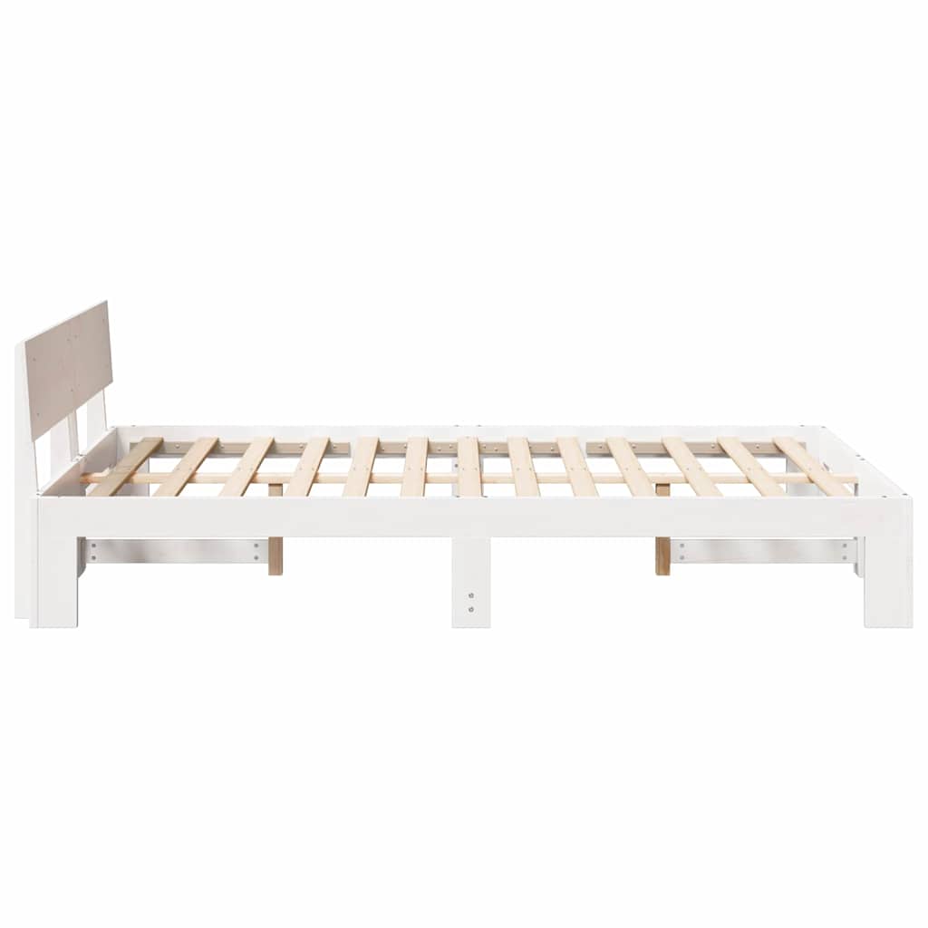 Bed Frame with Headboard White 135 x 190 cm Solid Pine Wood