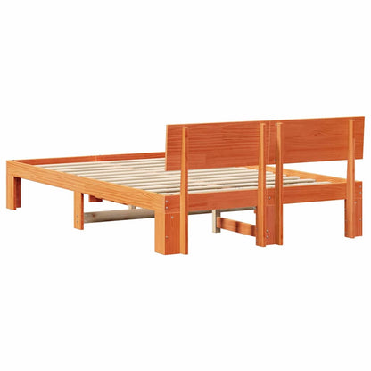 Bed Frame with Headboard Wax Brown 135 x 190 cm Solid Pine Wood
