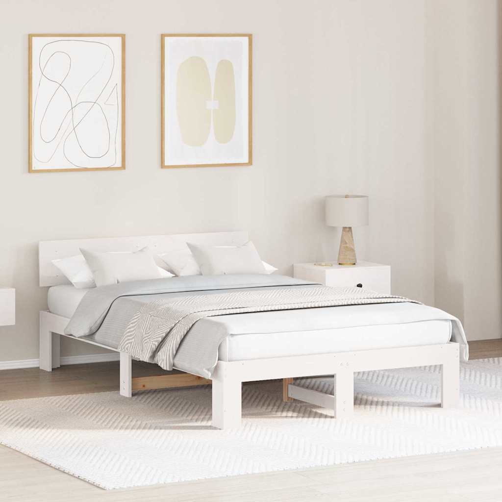Bed Frame with Headboard White 120 x 190 cm Solid Pine Wood